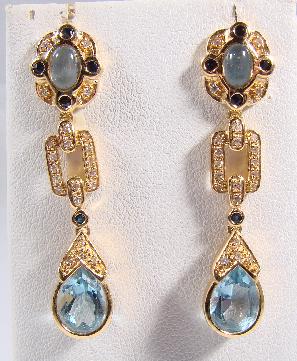 BLUE TOPAZ SAPPHIRE & DIAMOND EARRINGS - Click Image to Close